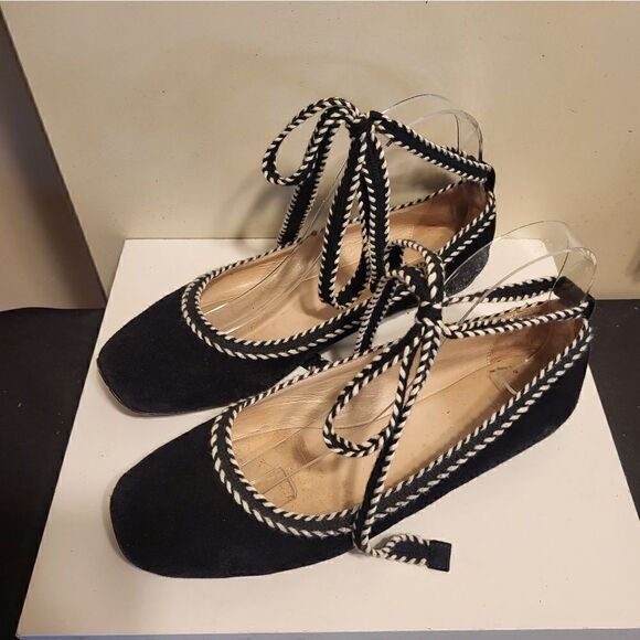 Furla "Bouganville" Blak Suede Laceup Ballet Flats Sz.7.5/38.5 Ret$295 w/Dustbag - Picture 14 of 16